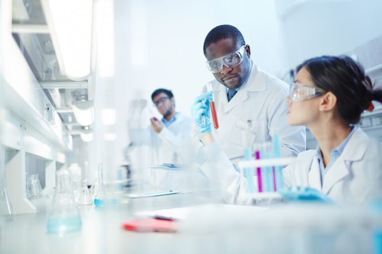 Scientists and medical researchers working in a laboratory